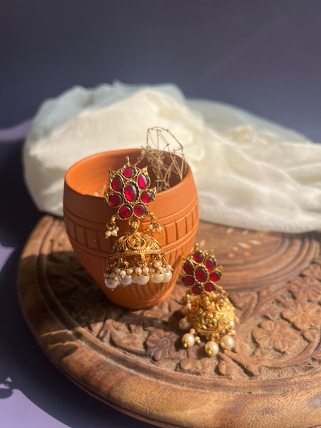 Kundan flower antique jhumkas