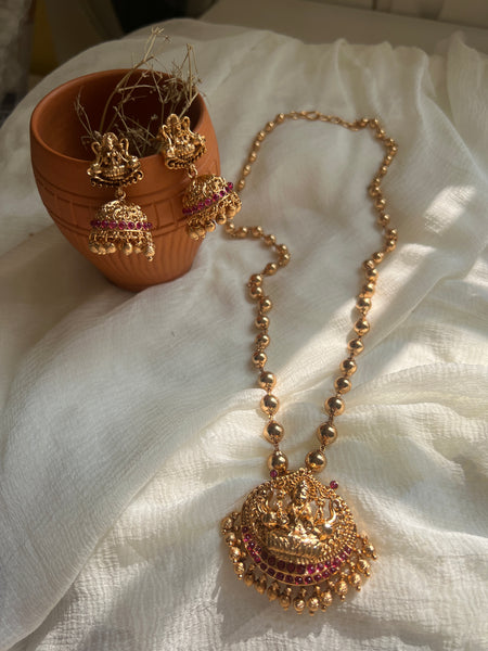 Kemp Lakshmi pendant maala with Jhumkas