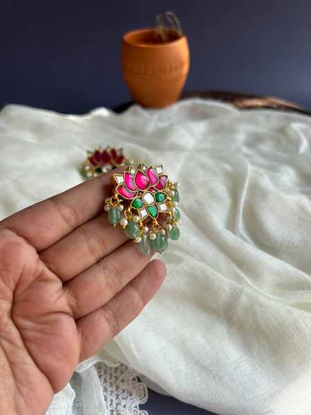 Jumbo Kundan lotus studs