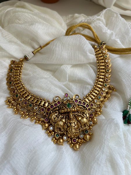 Lakshmi with elephant detail necklace with jhumkas