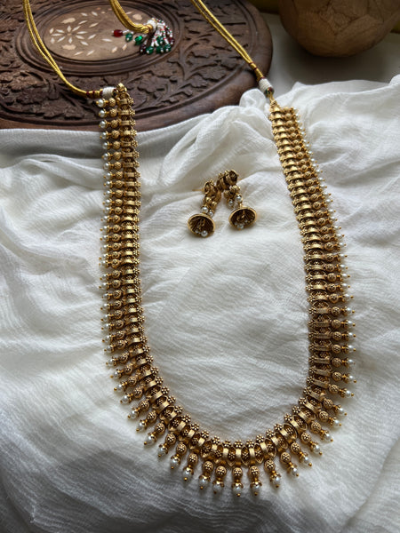 Kerala style mullamottu long necklace with jhumkas