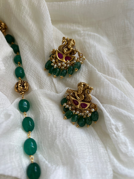 Krishna polki pendant with real peacock feather detail maala
