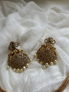 Stone cutwork pendant choker with earrings