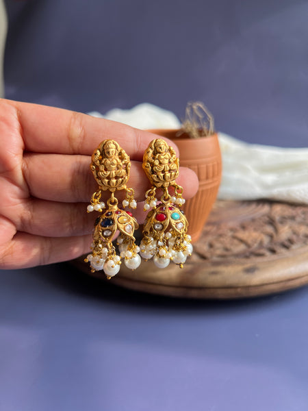 Temple kundan Lakshmi jhumkas
