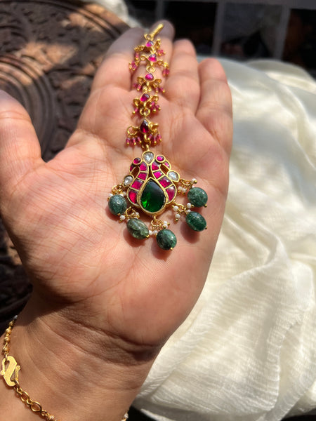 Dual peacock Kundan nethi chutti