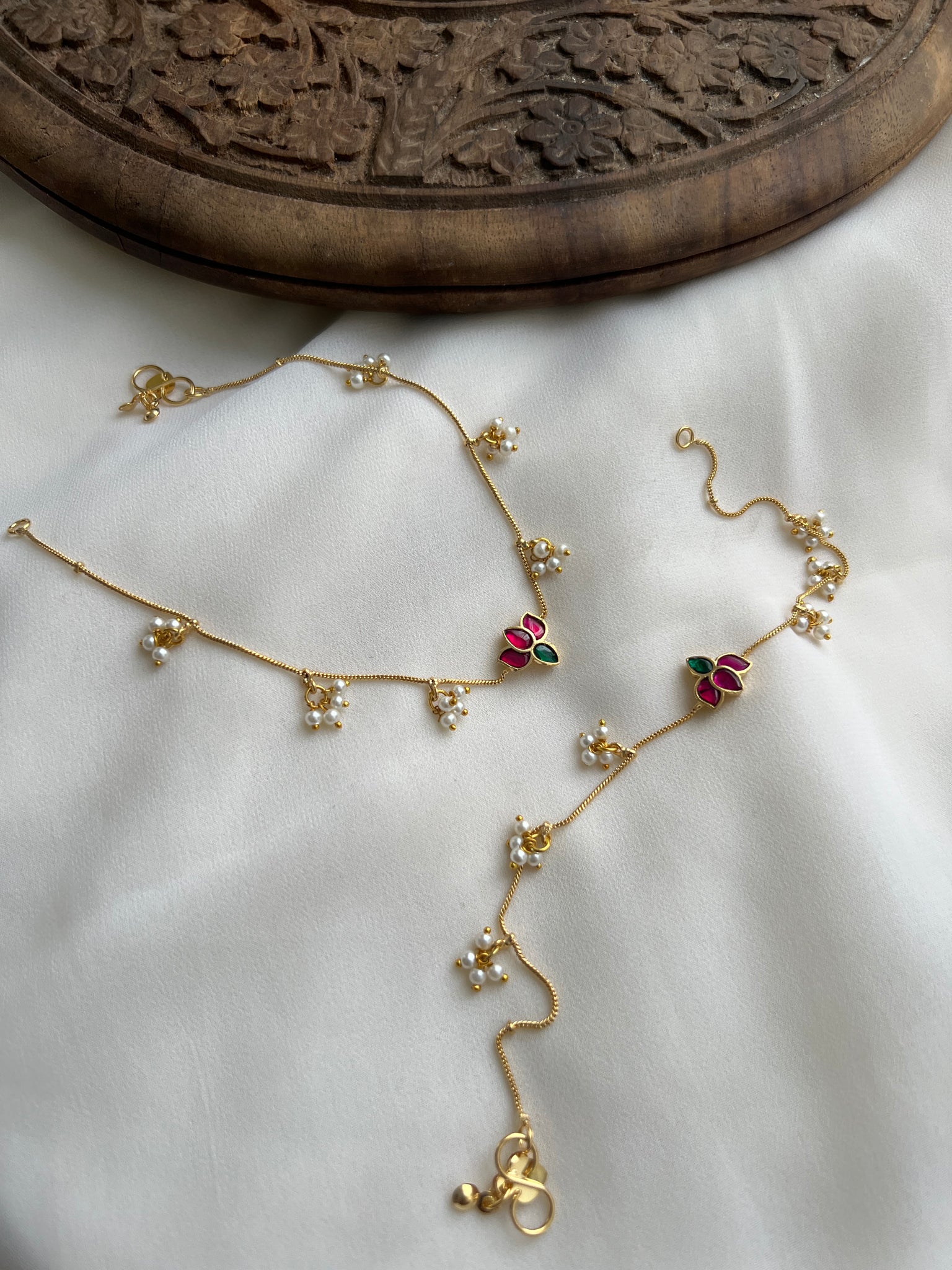 Kundan lotus pearl anklets