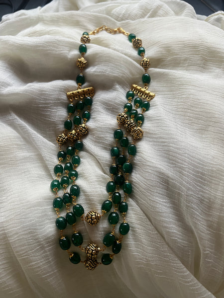 Emerald layered maala  with antique beads