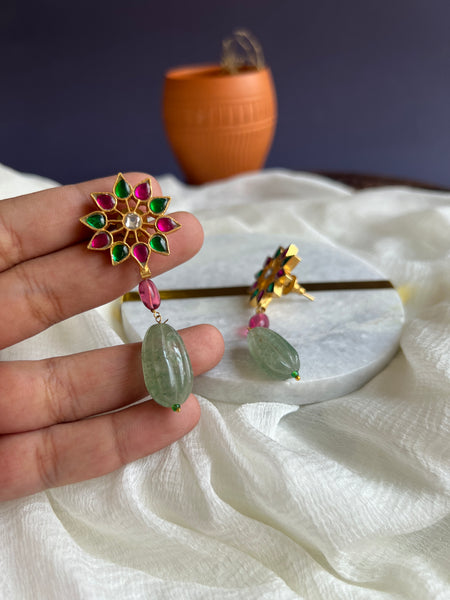 Kundan flower bead studs