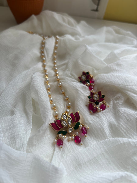 Enamel lotus pendant maala  with studs