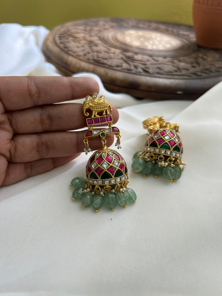 Elephant Kundan bridal jhumkas