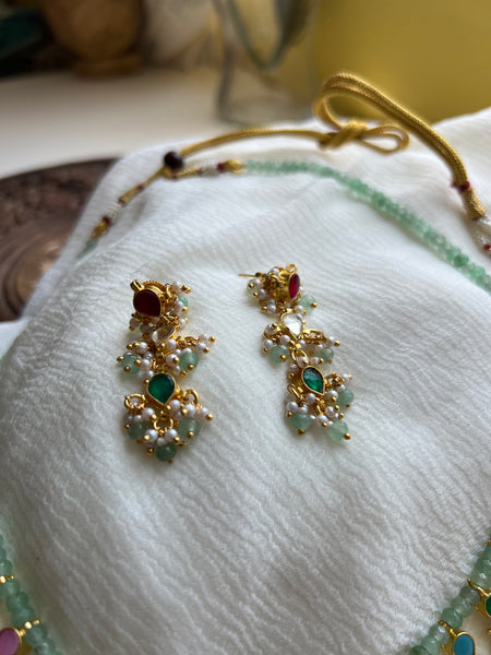 Navaratna Kundan bead maala with earrings