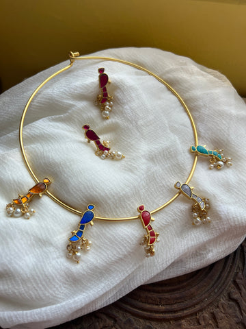 Multi color kundan  parrot hasli with studs