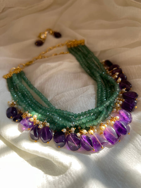 Lavender green beads choker with studs