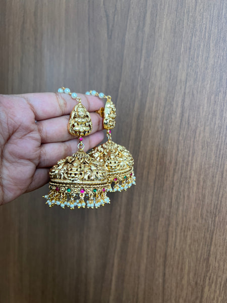 Premium Nagas Lakshmi jhumkas with small Kundan stones