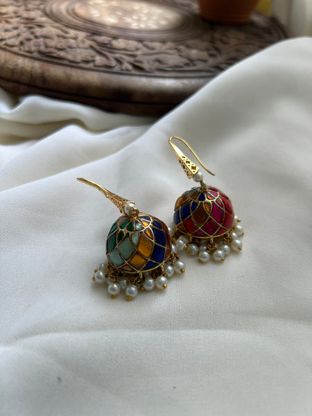 Kundan Navaratna hook jumbo jhumkas