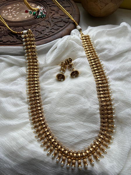 Kerala style mullamottu long necklace with jhumkas