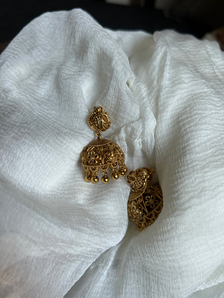 Antique cutwork Mayuri jhumkas