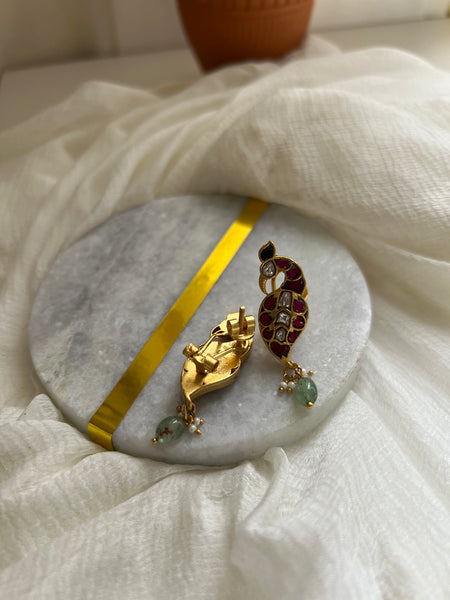 Kundan peacock studs