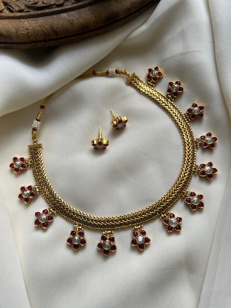 Ruby flower antique necklace with studs