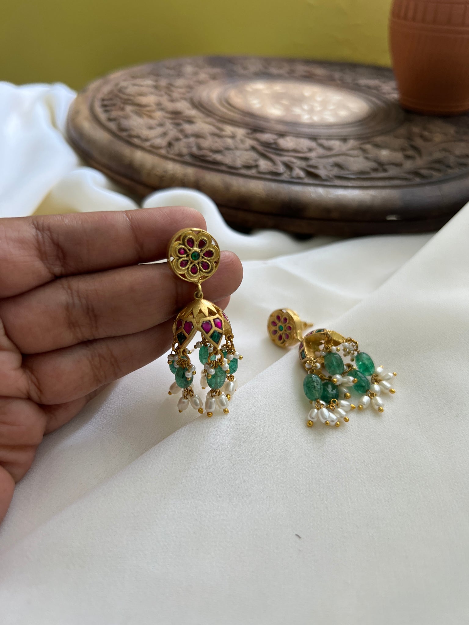 Kundan cutwork jhumkas