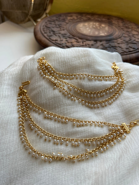 Bridal pearl 3 line earrings chain