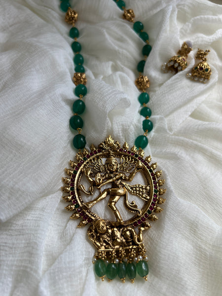 Nataraja emerald Nagas bead maala with tiny jhumkas
