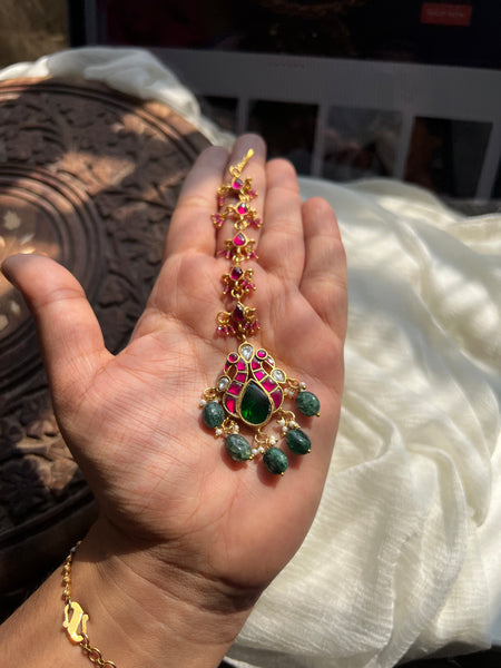 Dual peacock Kundan nethi chutti