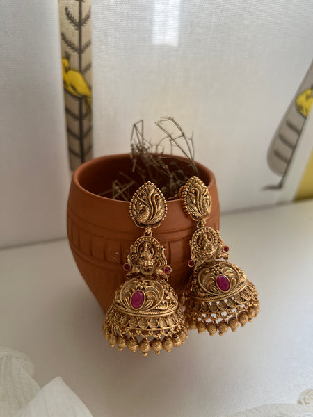Peacock Lakshmi matte jhumkas