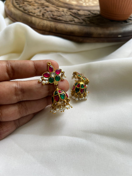 Kundan flower jhumkas