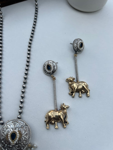 Boho dual tone pendant maala with earrings