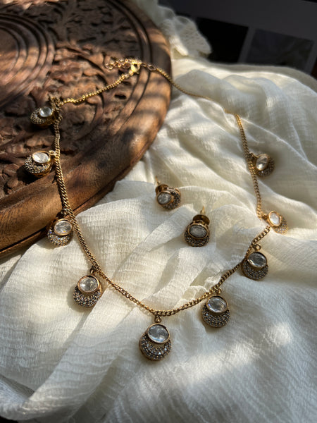 Moissante drops in delicate chain with studs