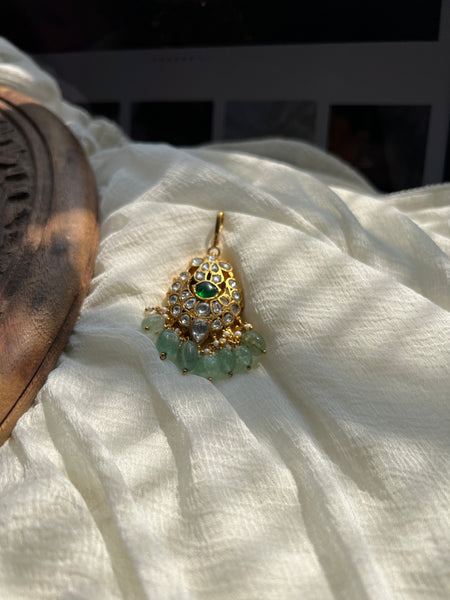 Kundan white emerald tika cum pendants