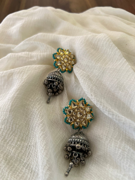 Kundan turquoise chakra jhumkas