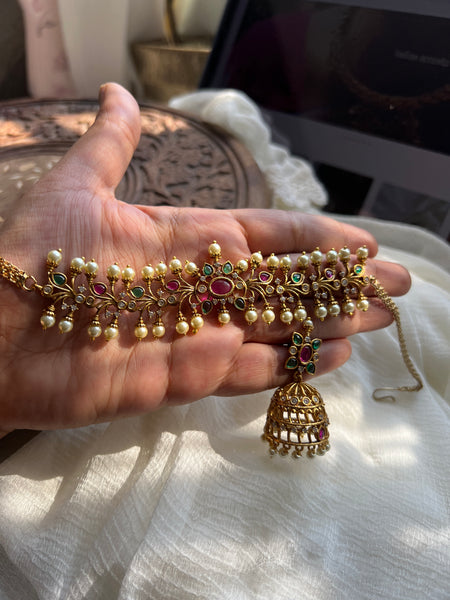 Kemp pearl choker with matching jhumkas