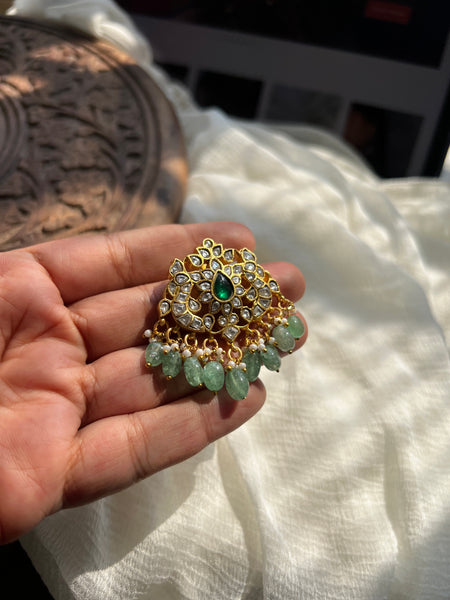 Kundan white emerald tika cum pendants