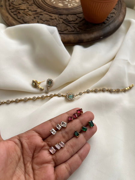 Interchangeable stud AD stone necklace with 5 color options
