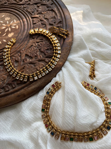 Square stone matte necklace with trendy earrings