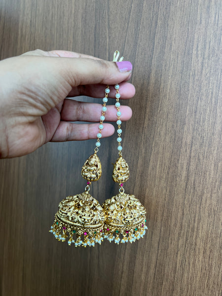 Premium Nagas Lakshmi jhumkas with small Kundan stones