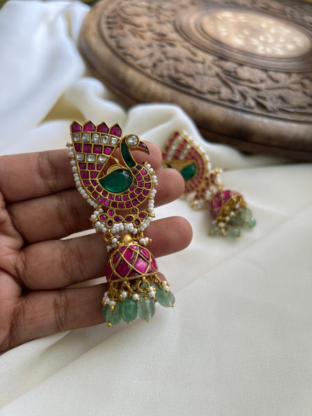 Peacock bridal Kundan jhumkas