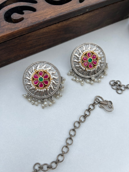 Kundan fusion chakra necklace with studs