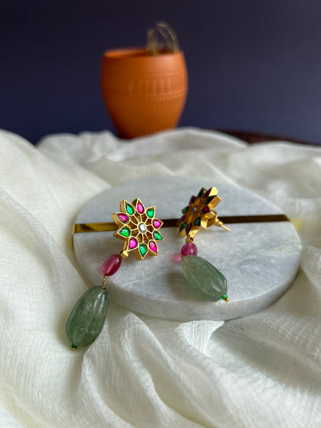Kundan flower bead studs