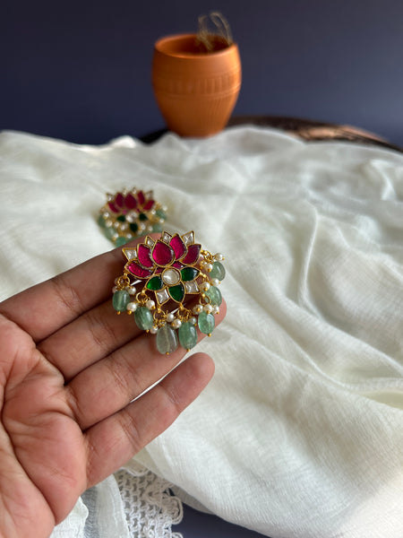 Jumbo Kundan lotus studs