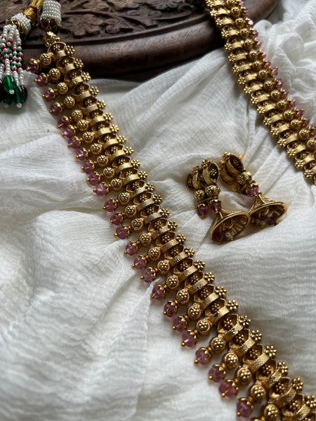 Kerala style mullamottu long necklace with jhumkas