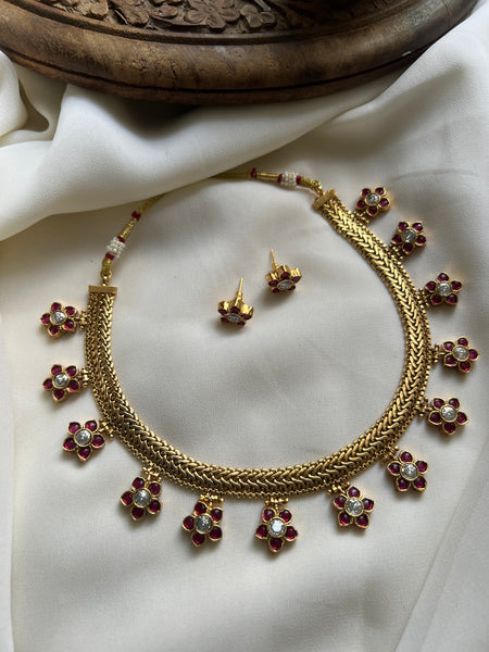 Ruby flower antique necklace with studs