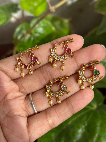 Traditional Antique Gold Bird Motif Nath with Pearl Drops