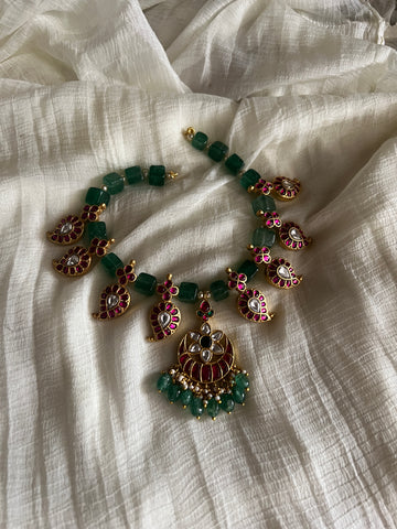 Kundan manga necklace with with natural bead necklace