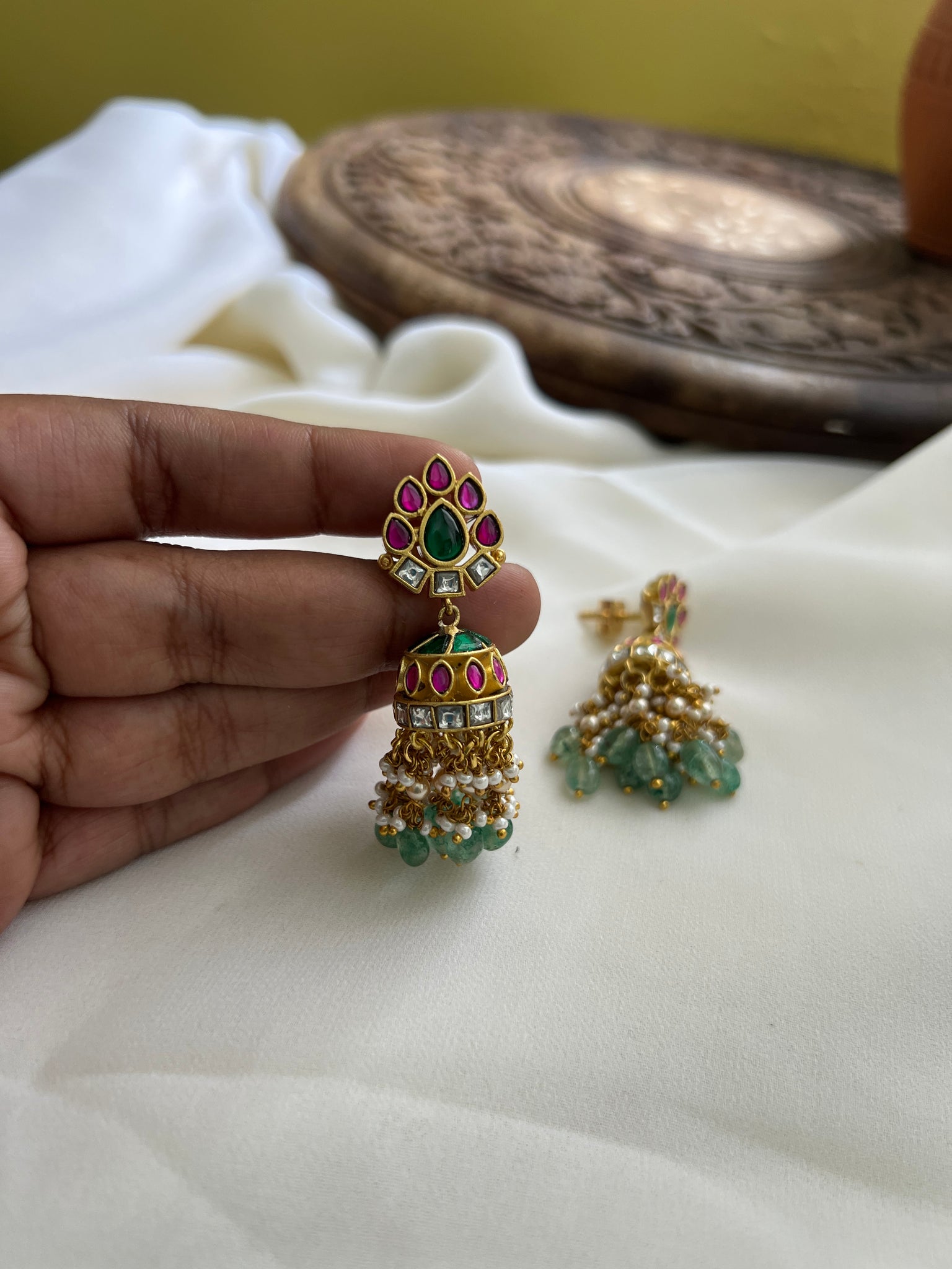 Kundan cutwork jhumkas