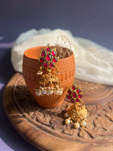 Kundan flower antique jhumkas
