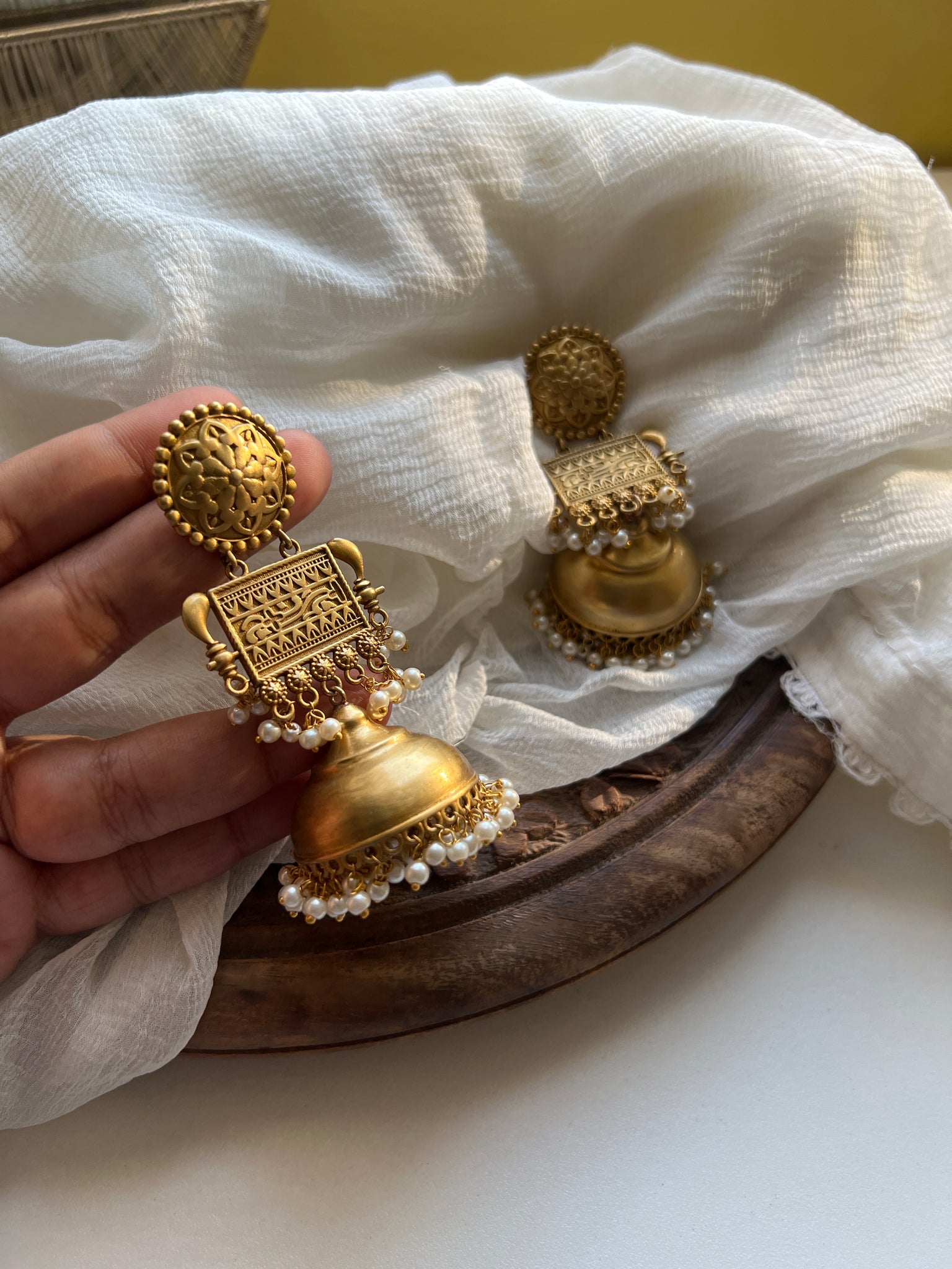 Antique golden jumbo jhumkas