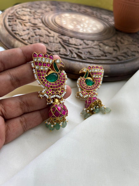 Peacock bridal Kundan jhumkas